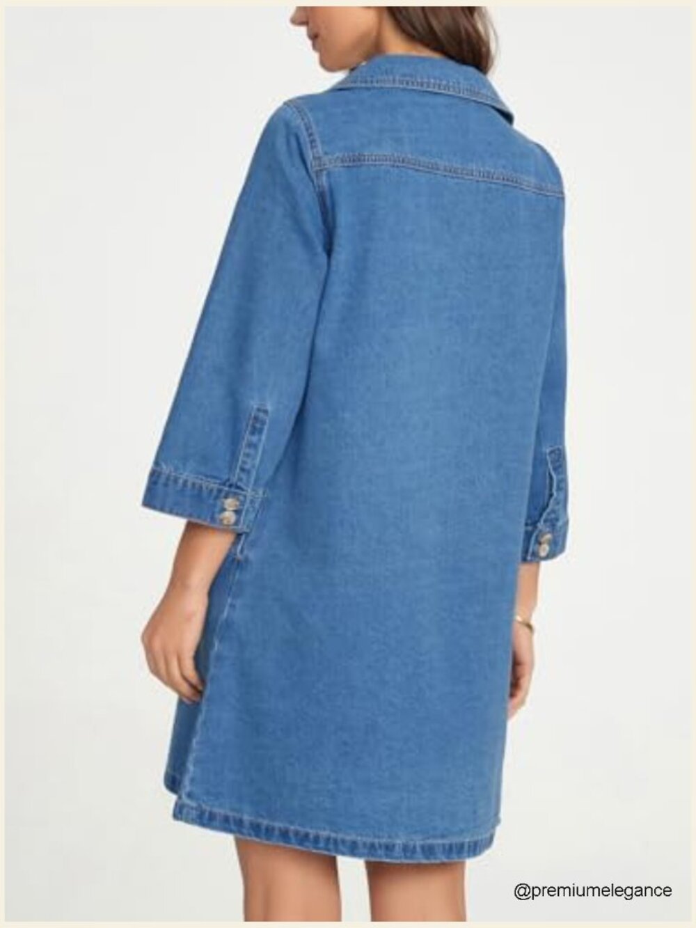 Denim Shirt Dress 3/4 Sleeve Button Down A Line Chambray with Pockets - Picture 2 of 6